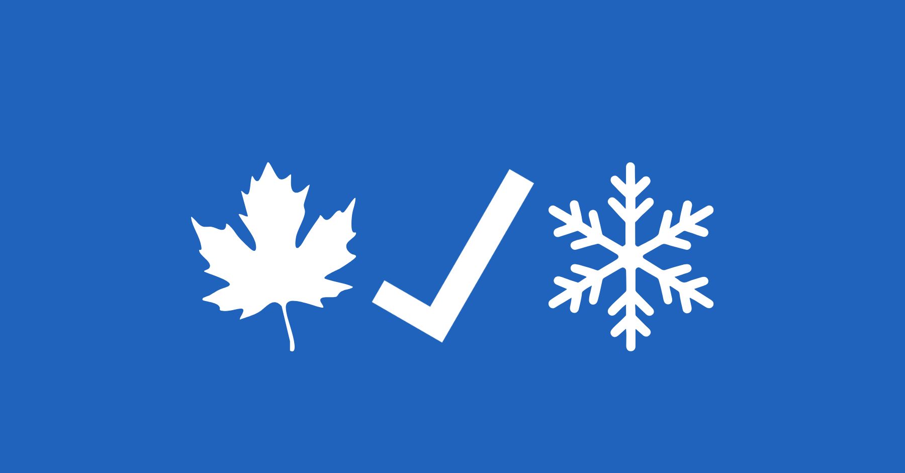 Illustration of a maple leaf, a check mark, and a snowflake